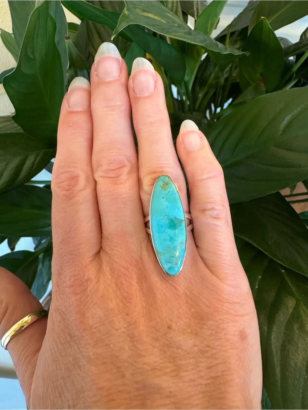 Lovely Sterling Silver Navette Turquoise Ring 7.25